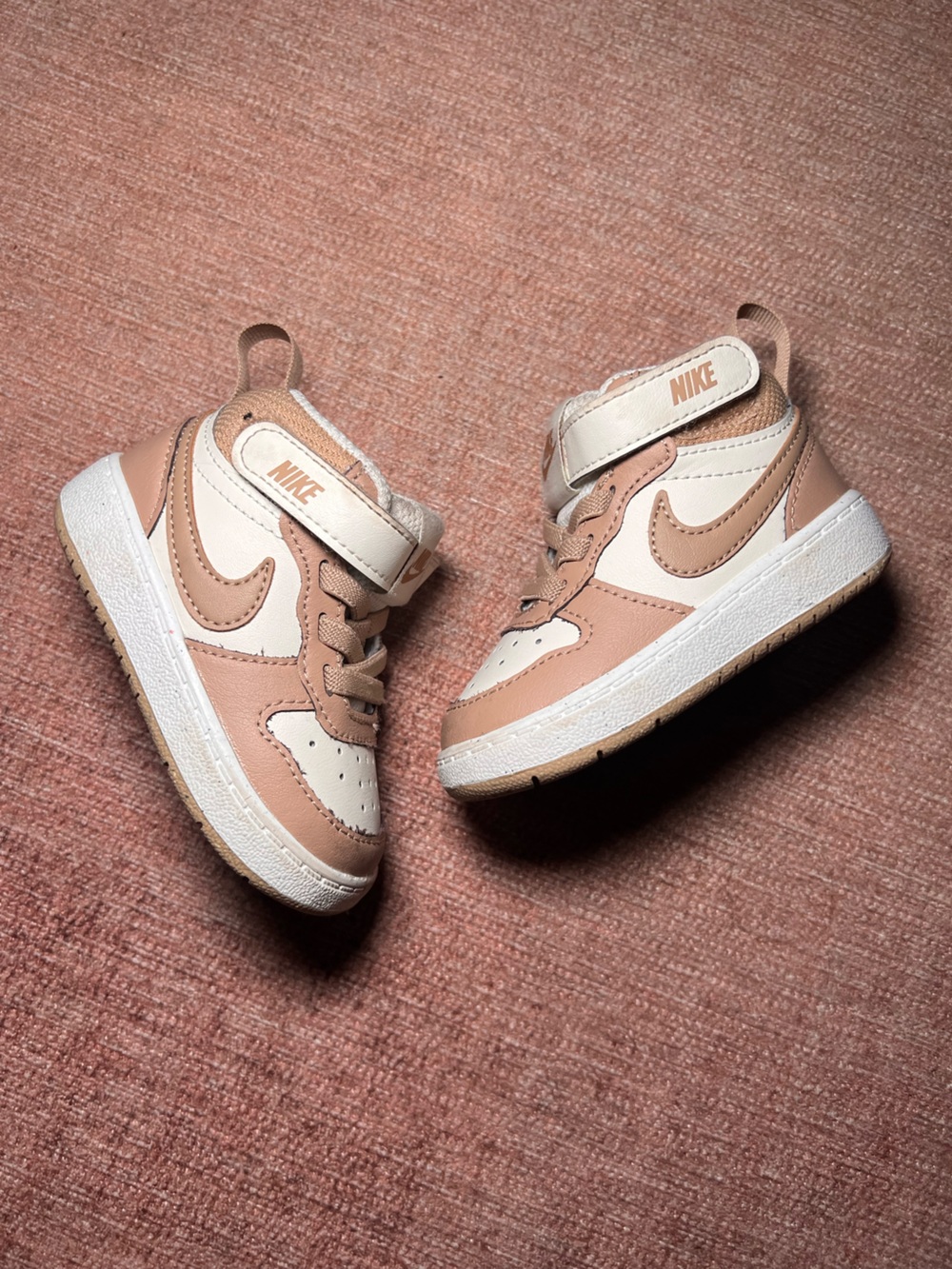 Nike Baby Size court bourogh mid Top Sneakers  Tan/White Shoes neutral